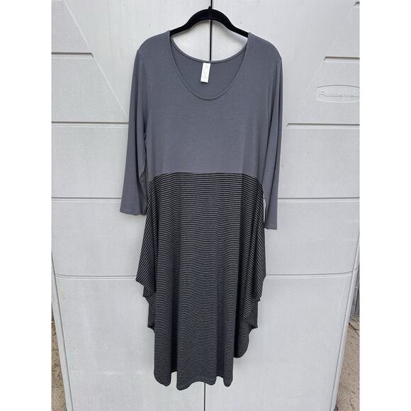 Chalet Lagenlook Artsy Stretch Bamboo Blend Oversized Midi Dress L Made in USA - Picture 3 of 12